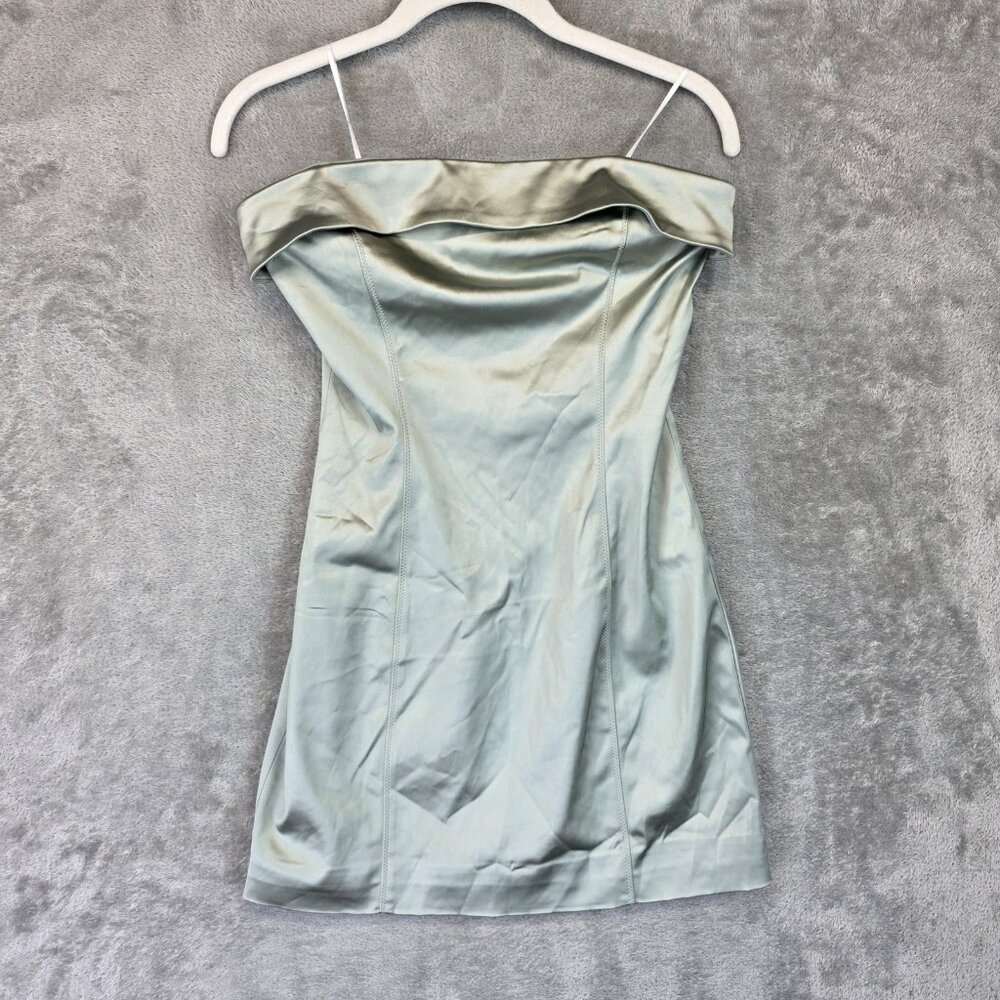 Aritzia TEN Shimmer Tube Dress Womens 6 Strap Mini Party Formal Satin Sage Green
